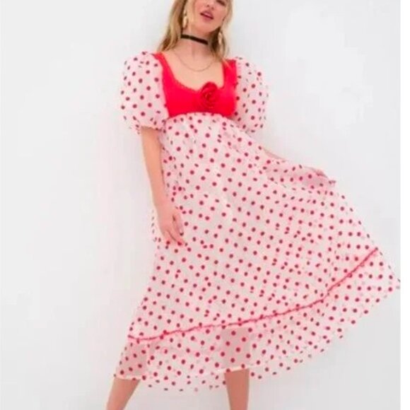 For Love And Lemons Dresses & Skirts - NEW FOR LOVE AND LEMONS RHODA RED POLKA-DOT MIDI DRESS SIZE S
